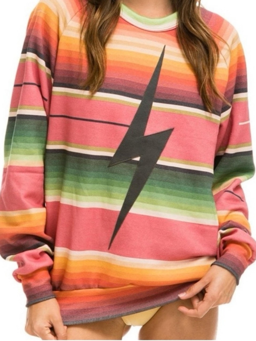 Aviator Nation Striped Bolt Crewneck Small